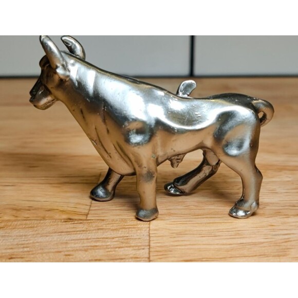 Solid Pewter Steer Bull Cowboy Figurine Statue Silver Tone Western -Cow Farm - Picture 2 of 7